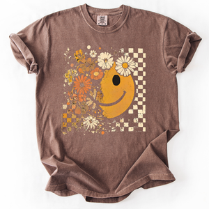 Mama Leopard Pumpkin Pattern Watercolor Bouquet Retro Smiley Halloween Autumn Flowers Comfort Colors Tee — view 5