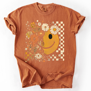 Mama Leopard Pumpkin Pattern Watercolor Bouquet Retro Smiley Halloween Autumn Flowers Comfort Colors Tee — view 6