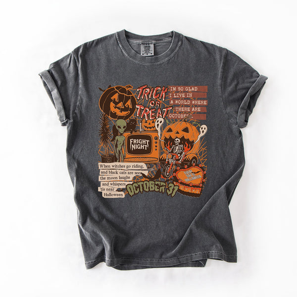 Retro Trick Or Treat Creep Halloween Spooky Vintage Inspired Classic Nostalgia Comfort Colors Tee