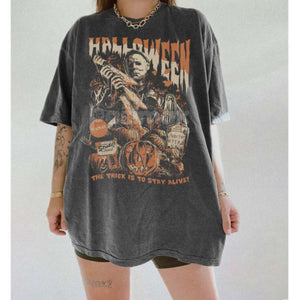 Retro Michael Myers T-shirt – Distressed Horror Movie Shirt, Vintage Halloween Grunge Tee, Spooky Aesthetic Fall Apparel — view 1