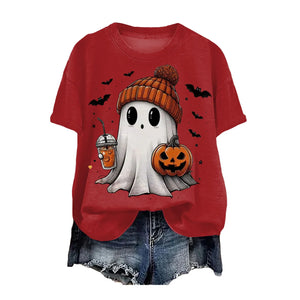 Cute Printed Halloween Shirt For Women Funny Crew Neck Short Sleeve Clothes Top Tee Shirts Halloween Cosplay Tops Humor T-Shirt — view 7