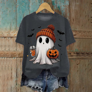 Cute Printed Halloween Shirt For Women Funny Crew Neck Short Sleeve Clothes Top Tee Shirts Halloween Cosplay Tops Humor T-Shirt — view 13