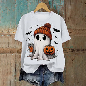Cute Printed Halloween Shirt For Women Funny Crew Neck Short Sleeve Clothes Top Tee Shirts Halloween Cosplay Tops Humor T-Shirt — view 17