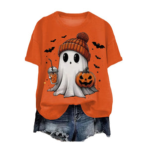 Cute Printed Halloween Shirt For Women Funny Crew Neck Short Sleeve Clothes Top Tee Shirts Halloween Cosplay Tops Humor T-Shirt — view 8