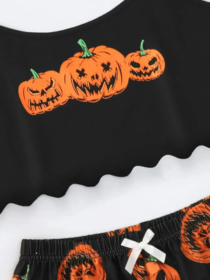 Halloween Devil Pumpkin Print Pajamas Set Women Short Sleeve Tops and Shorts Set Home Clothes Sleepwear Nightwear — view 4