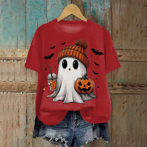 Cute Printed Halloween Shirt For Women Funny Crew Neck Short Sleeve Clothes Top Tee Shirts Halloween Cosplay Tops Humor T-Shirt — view 18