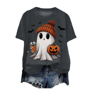 Cute Printed Halloween Shirt For Women Funny Crew Neck Short Sleeve Clothes Top Tee Shirts Halloween Cosplay Tops Humor T-Shirt — view 11