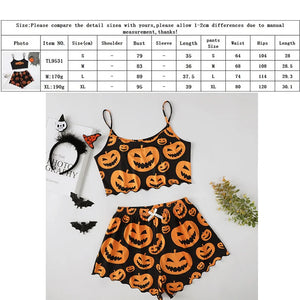 Sexy Halloween Pajamas Pumpkin Print Pajama Sets Suspender 2-piece Sleepwear Set Women's Pajamas European and American Home Wear — view 7