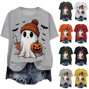 Cute Printed Halloween Shirt For Women Funny Crew Neck Short Sleeve Clothes Top Tee Shirts Halloween Cosplay Tops Humor T-Shirt — view 3