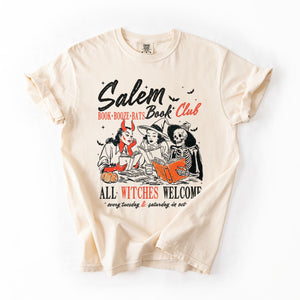 Salem Book Club All Witches Welcome Halloween Edition Cozy Book Lover Comfort Colors Tee — view 1