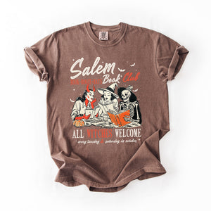 Salem Book Club All Witches Welcome Halloween Edition Cozy Book Lover Comfort Colors Tee — view 2