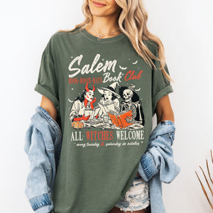 Salem Book Club All Witches Welcome Halloween Edition Cozy Book Lover Comfort Colors Tee — view 4