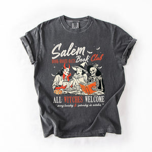 Salem Book Club All Witches Welcome Halloween Edition Cozy Book Lover Comfort Colors Tee — view 3