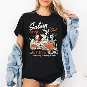 Salem Book Club All Witches Welcome Retro Vintage Halloween Reading Books Graphic Tee — view 2