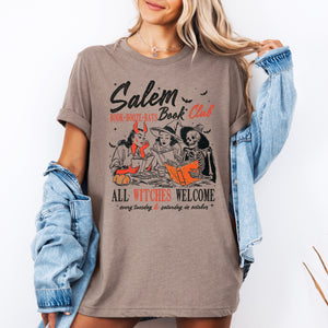 Salem Book Club All Witches Welcome Retro Vintage Halloween Reading Books Graphic Tee — view 3