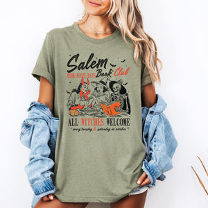 Salem Book Club All Witches Welcome Retro Vintage Halloween Reading Books Graphic Tee — view 4