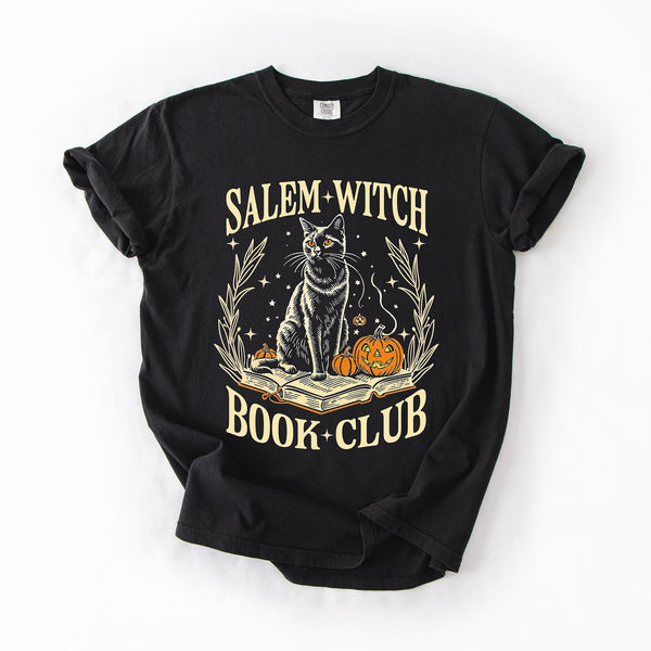 Salem Book Club Cat Retro Classic Vintage Halloween Reading Books Comfort Colors Tee