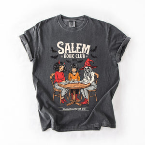 Salem Book Club Cat Retro Halloween Reading Library BookTok Edition Comfort Colors Tee — view 4