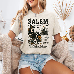 Salem Book Club Rocking Chair Retro Vintage Halloween Reading Books Classic Graphic Tee — view 1