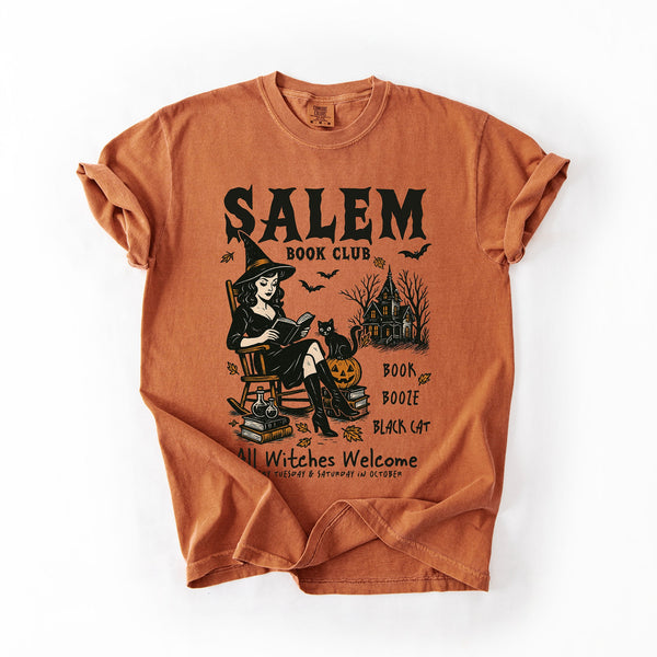 Salem Book Club Rocking Chair Retro Classic Vintage Halloween Reading Books Comfort Colors Tee