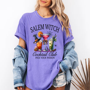 Salem Witch Cocktail Club Funny Halloween Drinks Party Limited Edition Comfort Colors Tee — view 1
