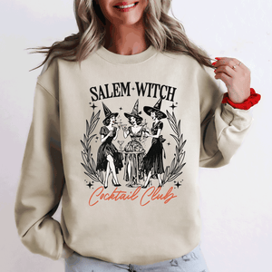 Salem Witch Cocktail Club Halloween Spooky Mystic Night Graphic Illustration Sweatshirt — view 1