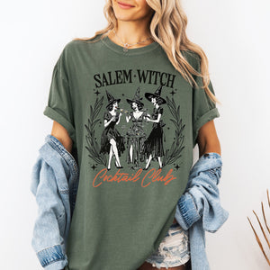 Salem Witch Cocktail Club All Hallows Eve Spooky Halloween Spirits Celebration Comfort Colors Tee — view 3