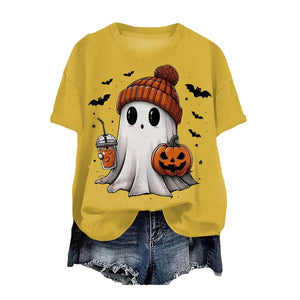 Cute Printed Halloween Shirt For Women Funny Crew Neck Short Sleeve Clothes Top Tee Shirts Halloween Cosplay Tops Humor T-Shirt — view 9