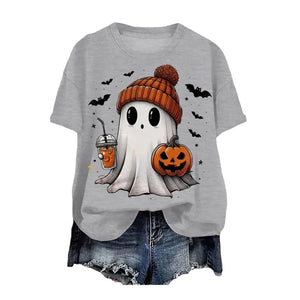 Cute Printed Halloween Shirt For Women Funny Crew Neck Short Sleeve Clothes Top Tee Shirts Halloween Cosplay Tops Humor T-Shirt — view 5