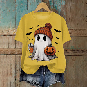 Cute Printed Halloween Shirt For Women Funny Crew Neck Short Sleeve Clothes Top Tee Shirts Halloween Cosplay Tops Humor T-Shirt — view 12
