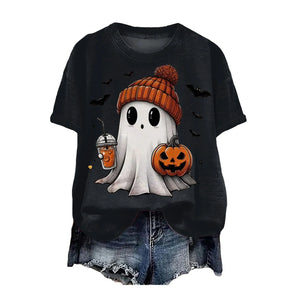 Cute Printed Halloween Shirt For Women Funny Crew Neck Short Sleeve Clothes Top Tee Shirts Halloween Cosplay Tops Humor T-Shirt — view 4