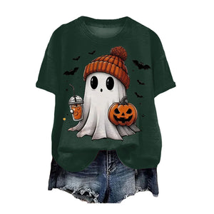 Cute Printed Halloween Shirt For Women Funny Crew Neck Short Sleeve Clothes Top Tee Shirts Halloween Cosplay Tops Humor T-Shirt — view 10