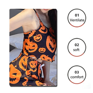 Sexy Halloween Pajamas Pumpkin Print Pajama Sets Suspender 2-piece Sleepwear Set Women's Pajamas European and American Home Wear — view 4