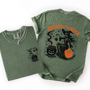 Season Of The Witch Halloween Front And Back Spooky Witching Hour Design For Halloween Season Comfort Colors Tee — view 3