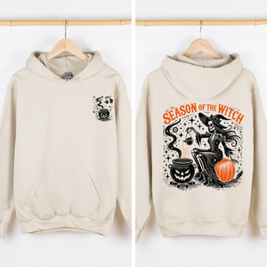 Season Of The Witch Halloween Front And Back Spooky Retro Ghost Monster Graphic Hoodie — view 1