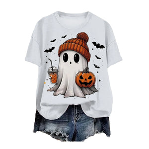 Cute Printed Halloween Shirt For Women Funny Crew Neck Short Sleeve Clothes Top Tee Shirts Halloween Cosplay Tops Humor T-Shirt — view 6