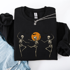 Skeleton Dancers Halloween Parade Vintage Moonlit Street Scene Cozy Retro Sweatshirt — view 5