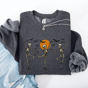Skeleton Dancers Halloween Parade Vintage Moonlit Street Scene Cozy Retro Sweatshirt — view 6