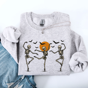 Skeleton Dancers Halloween Parade Vintage Moonlit Street Scene Cozy Retro Sweatshirt — view 1