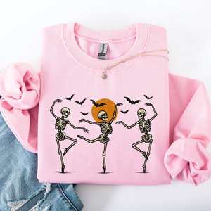 Skeleton Dancers Halloween Parade Vintage Moonlit Street Scene Cozy Retro Sweatshirt — view 3