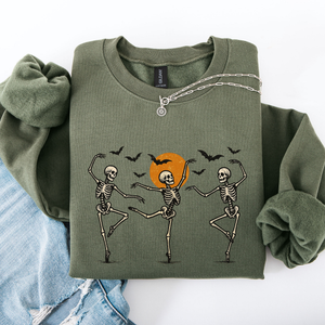 Skeleton Dancers Halloween Parade Vintage Moonlit Street Scene Cozy Retro Sweatshirt — view 4