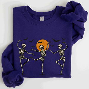 Skeleton Dancers Halloween Parade Vintage Moonlit Street Scene Cozy Retro Sweatshirt — view 10