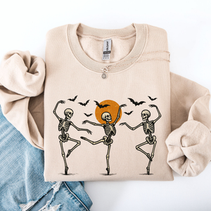Skeleton Dancers Halloween Parade Vintage Moonlit Street Scene Cozy Retro Sweatshirt — view 2