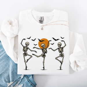 Skeleton Dancers Halloween Parade Vintage Moonlit Street Scene Cozy Retro Sweatshirt — view 7