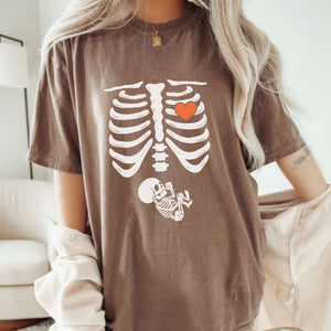 Skeleton Halloween Maternity T-Shirt - Funny Pregnancy Announcement Tee, Spooky Baby Reveal — view 1