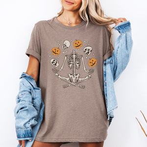Skeleton Dancers Juggling Jack-O-Lanterns In Halloween Night Parade Of Spooky Fun Graphic Tee — view 3