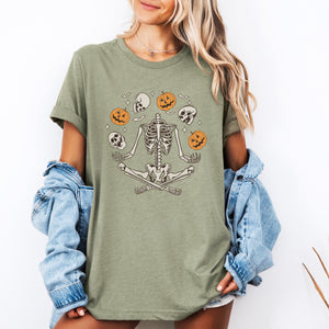 Skeleton Dancers Juggling Jack-O-Lanterns In Halloween Night Parade Of Spooky Fun Graphic Tee — view 4