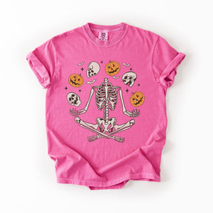 Skeleton Juggling Halloween Jack O Lantern Artwork Featuring Retro Vibes Comfort Colors Tee — view 6