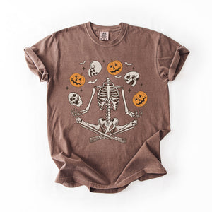 Skeleton Juggling Halloween Jack O Lantern Artwork Featuring Retro Vibes Comfort Colors Tee — view 7