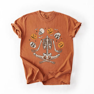 Skeleton Juggling Halloween Jack O Lantern Artwork Featuring Retro Vibes Comfort Colors Tee — view 4
